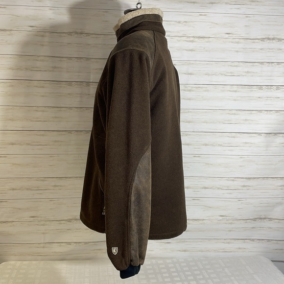Kuhl Alpenwurx Heavy Fleece Suede Jacket Berber Collar Full Zip Pockets Large - Picture 2 of 16